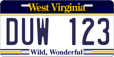 WV license plate DUW123