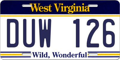 WV license plate DUW126
