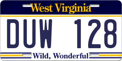 WV license plate DUW128