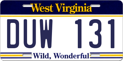 WV license plate DUW131