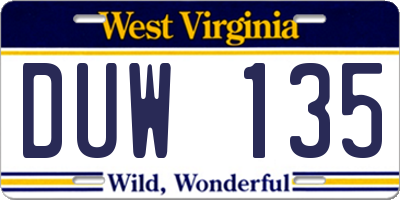 WV license plate DUW135