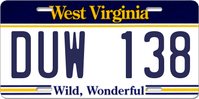 WV license plate DUW138