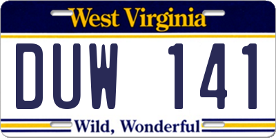 WV license plate DUW141