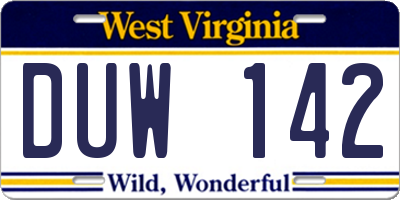 WV license plate DUW142