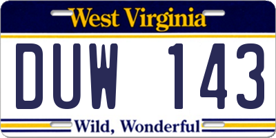 WV license plate DUW143