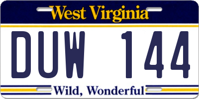 WV license plate DUW144