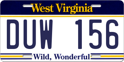 WV license plate DUW156