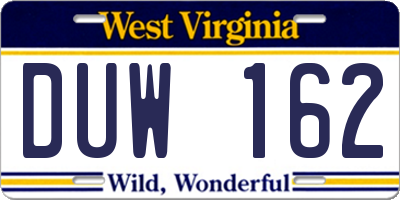 WV license plate DUW162