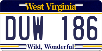 WV license plate DUW186