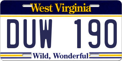 WV license plate DUW190