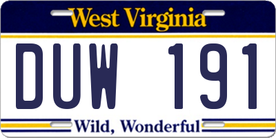 WV license plate DUW191