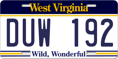 WV license plate DUW192