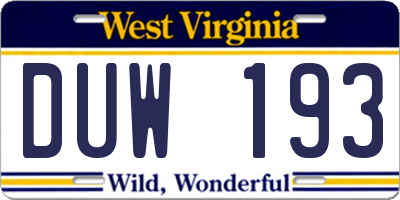 WV license plate DUW193