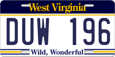 WV license plate DUW196