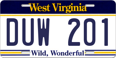 WV license plate DUW201