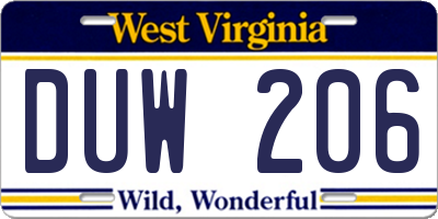 WV license plate DUW206