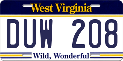WV license plate DUW208