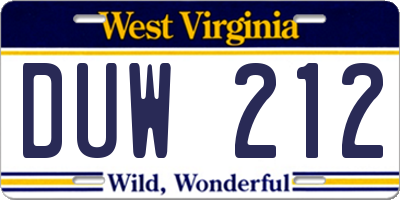 WV license plate DUW212