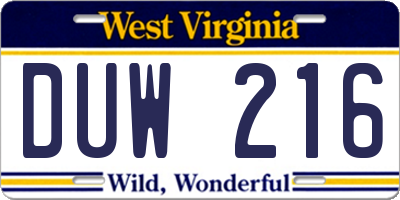 WV license plate DUW216