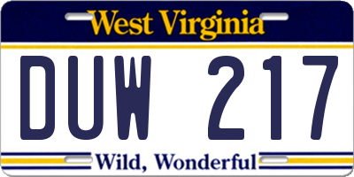 WV license plate DUW217