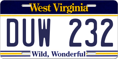 WV license plate DUW232
