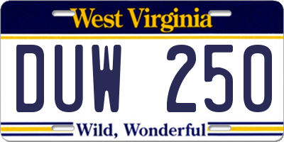 WV license plate DUW250