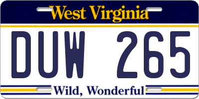 WV license plate DUW265