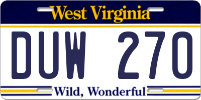 WV license plate DUW270
