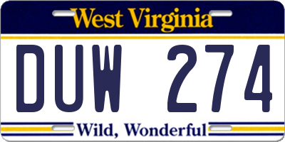 WV license plate DUW274