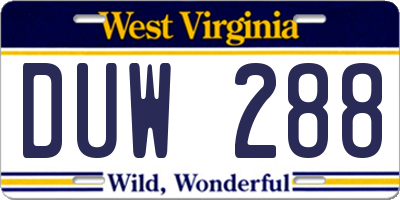 WV license plate DUW288