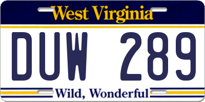 WV license plate DUW289