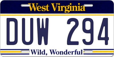 WV license plate DUW294