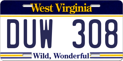 WV license plate DUW308