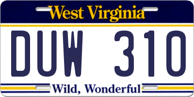 WV license plate DUW310