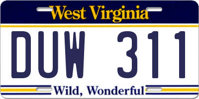 WV license plate DUW311