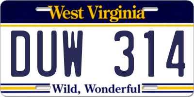 WV license plate DUW314