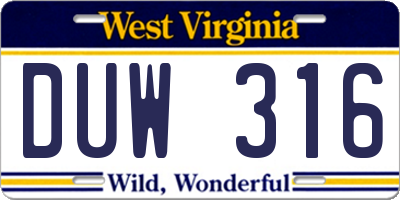WV license plate DUW316