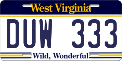 WV license plate DUW333