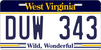 WV license plate DUW343