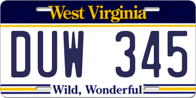 WV license plate DUW345