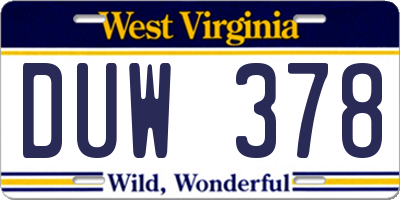 WV license plate DUW378