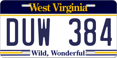 WV license plate DUW384