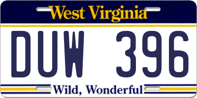 WV license plate DUW396