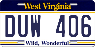 WV license plate DUW406