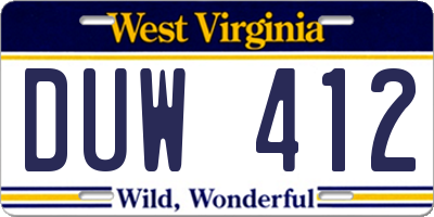 WV license plate DUW412