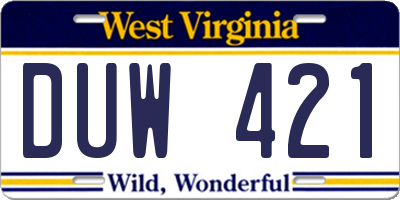 WV license plate DUW421
