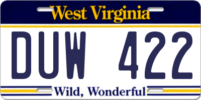 WV license plate DUW422