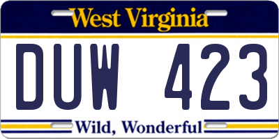 WV license plate DUW423