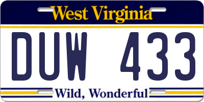 WV license plate DUW433
