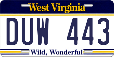 WV license plate DUW443
